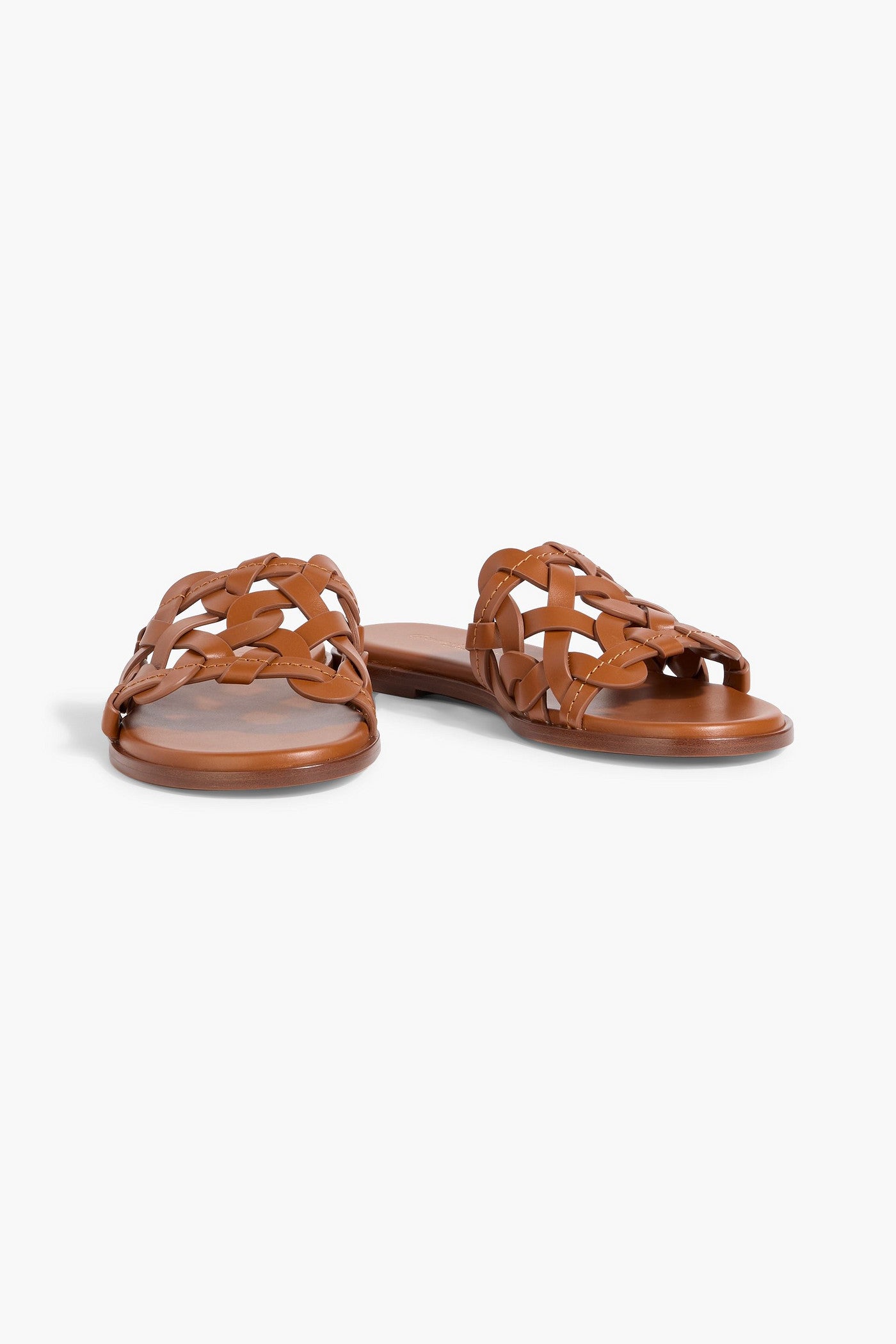 Gianvito Rossi Amalfi Woven Leather Slides Tan Women's