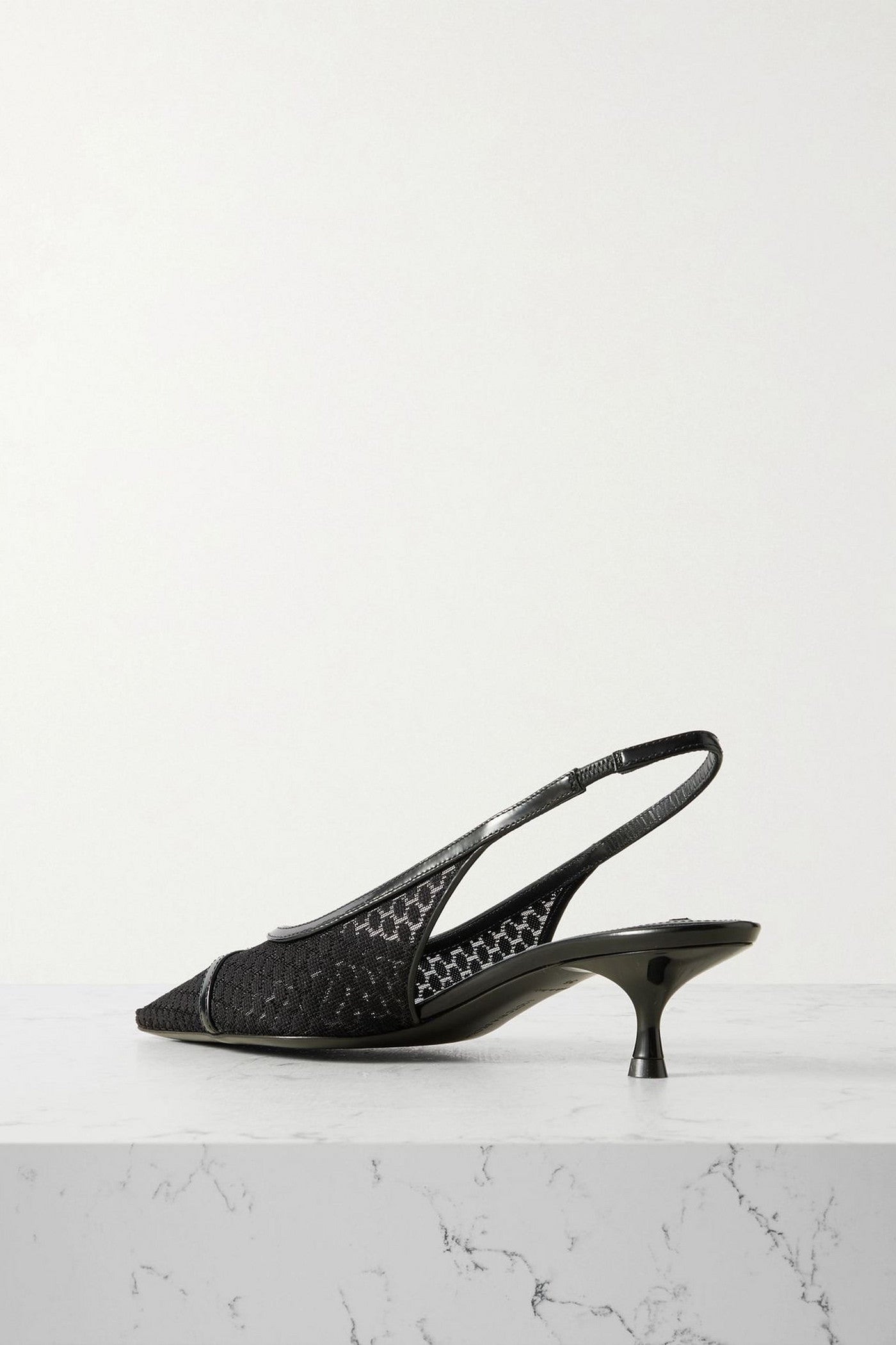 Victoria Beckham Logo-Embellished Leather-Trimmed Point D'esprit Slingback Pumps Black Women's