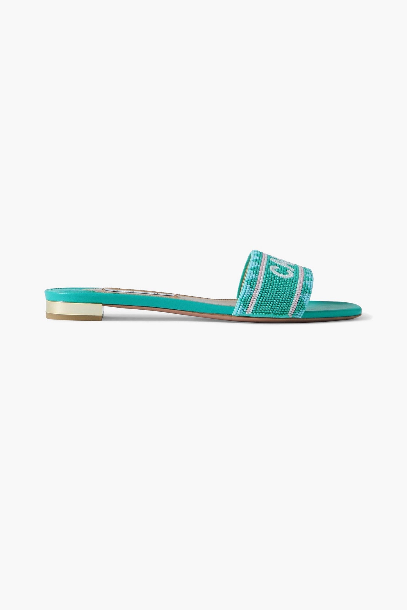 Aquazzura Capri Beaded Leather Slides Turquoise Women's