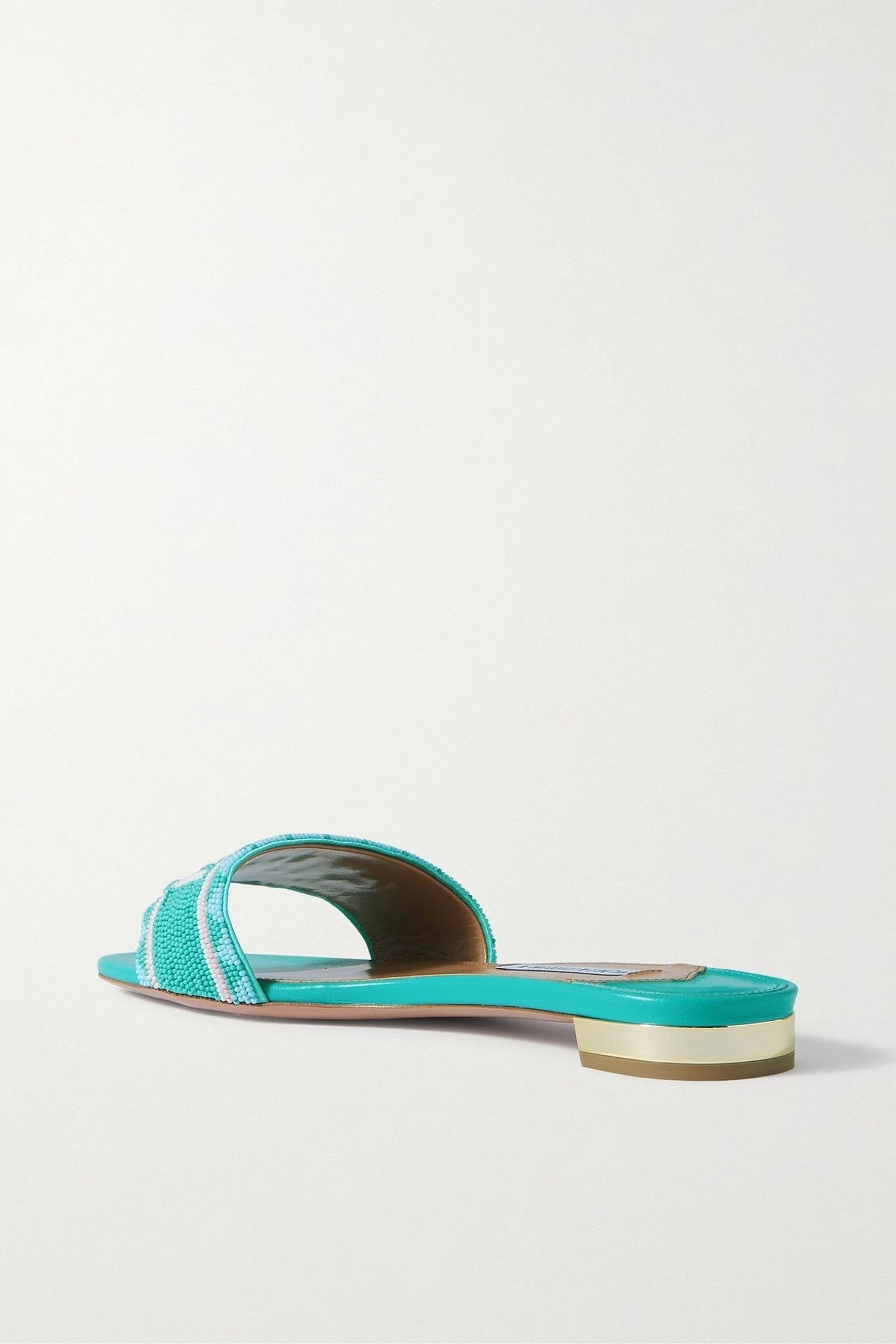 Aquazzura Capri Beaded Leather Slides Turquoise Women's