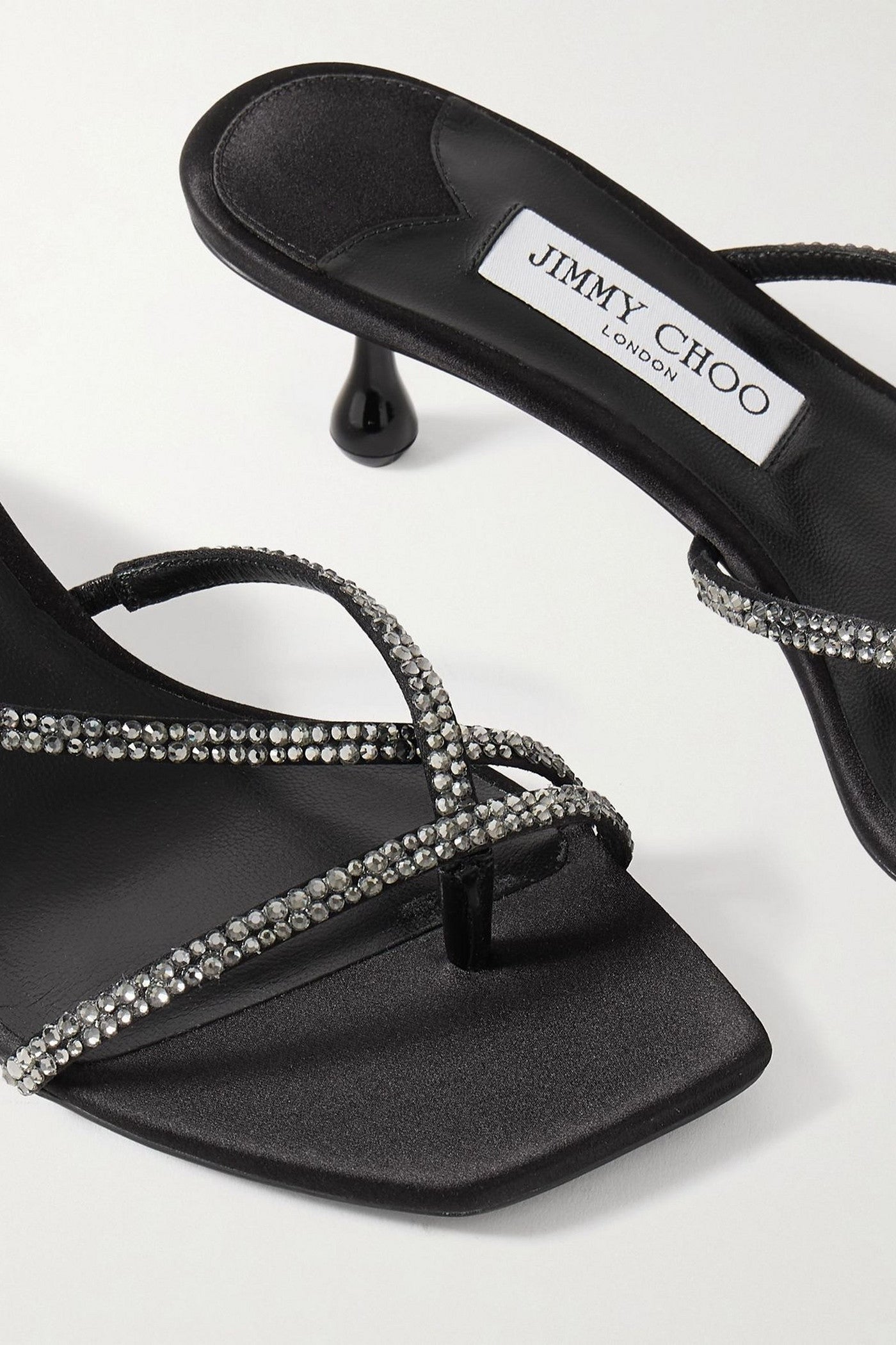 Jimmy Choo Etana 50 Crystal-Embellished Satin Mules Black Women's