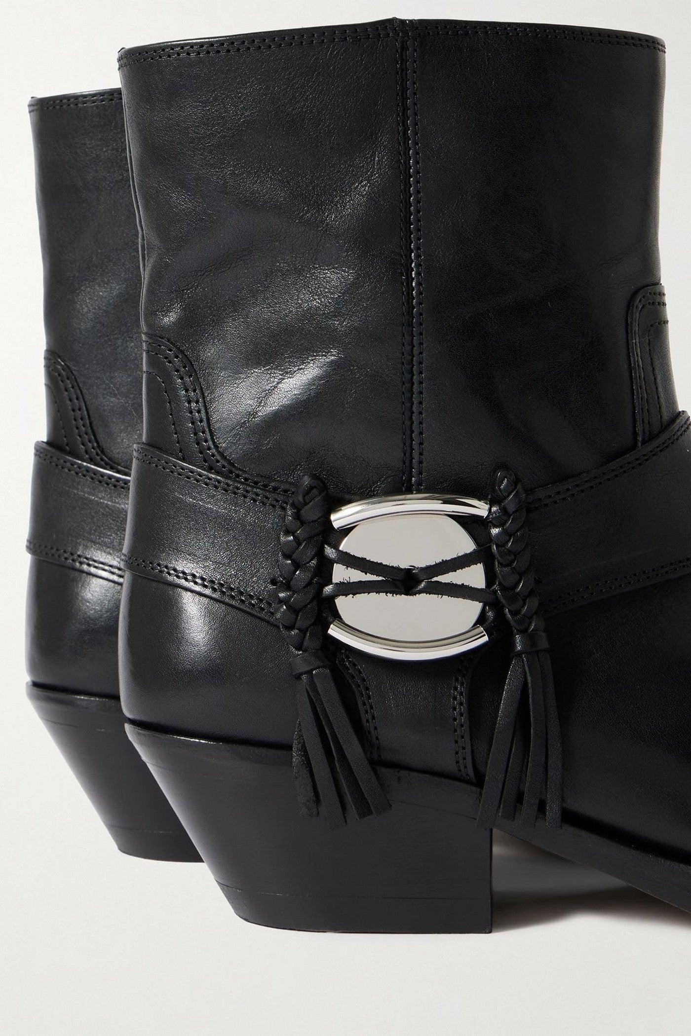 Isabel Marant Akson Embellished Tasseled Leather Ankle Boots Black Women's