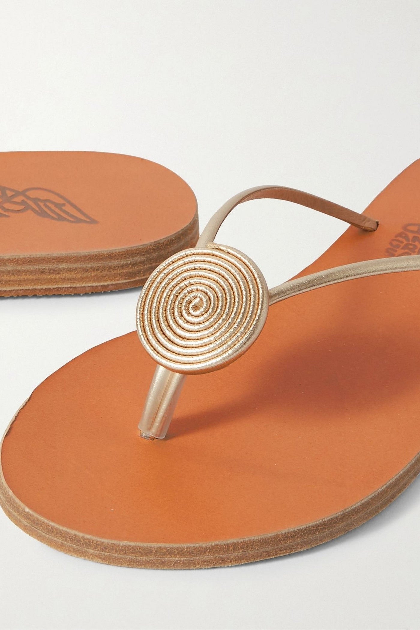 Ancient Greek Sandals Strovilos Metallic Leather Flip Flops Gold Women's