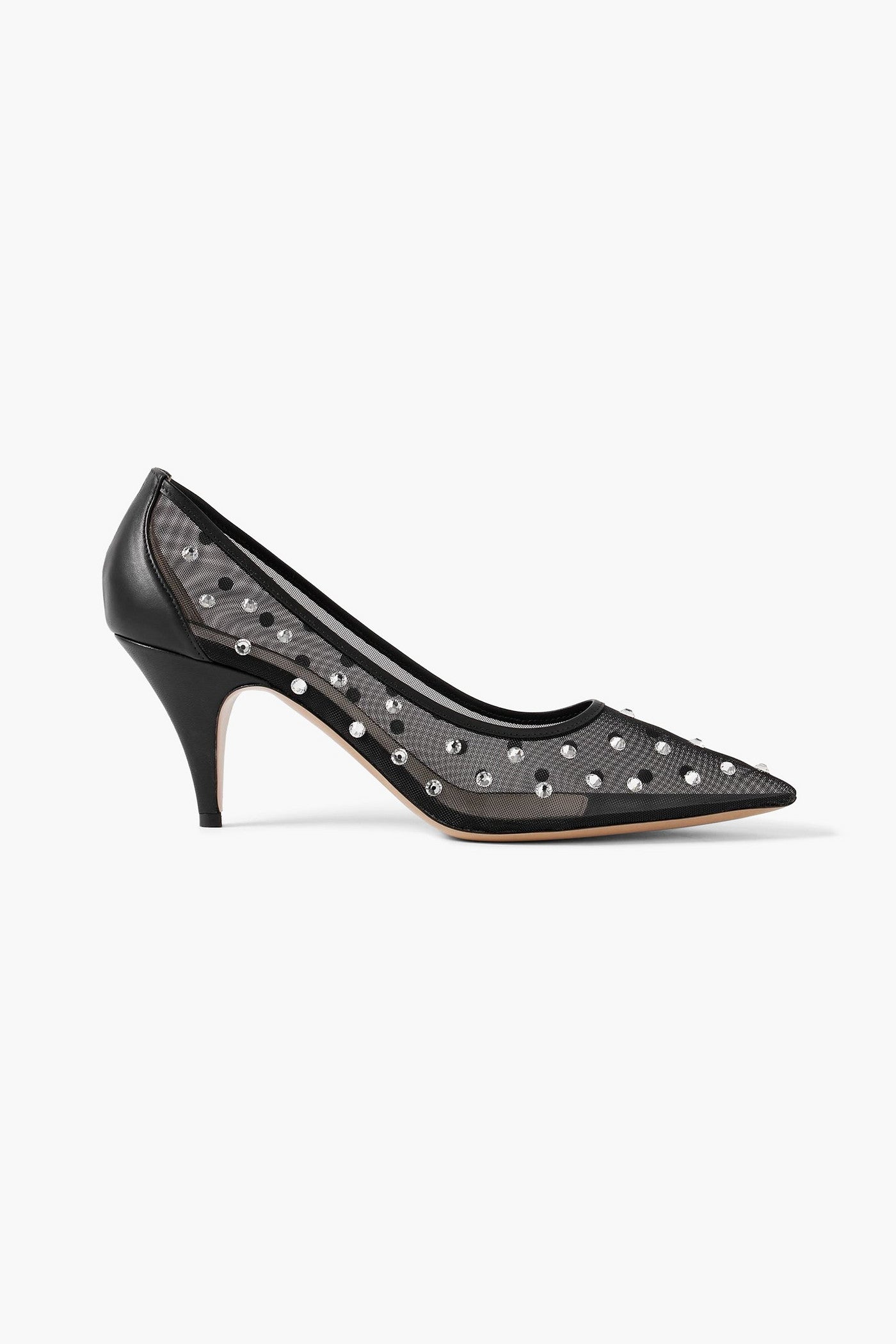 Khaite River Iconic Leather-Trimmed Crystal-Embellished Mesh Pumps Black Women's