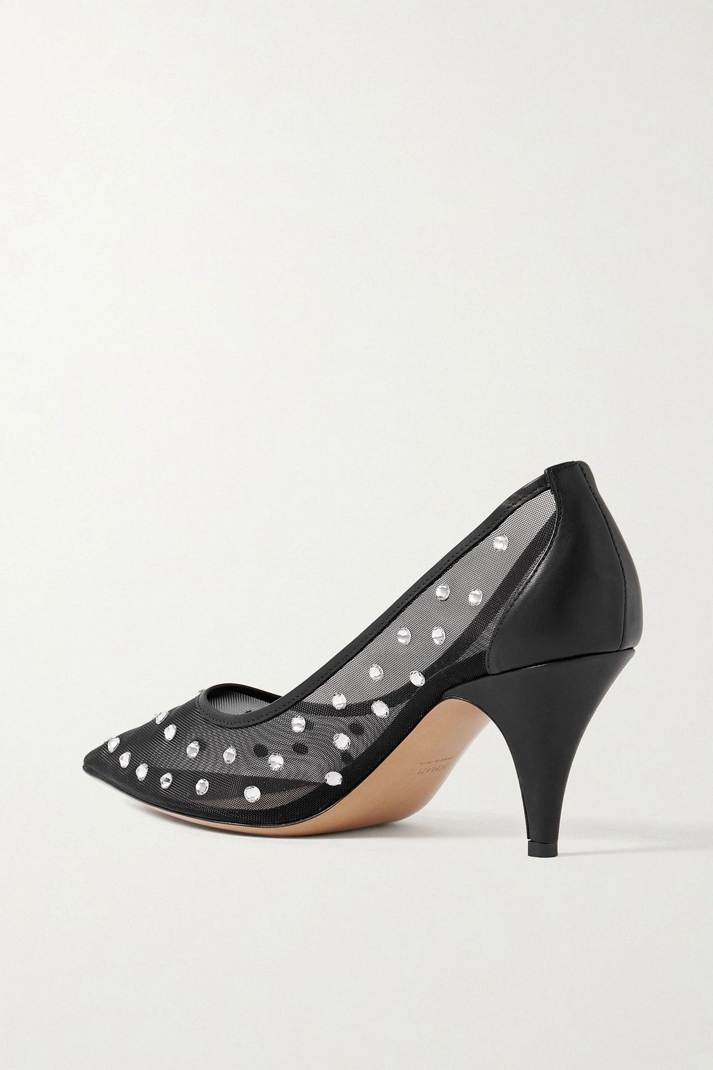 Khaite River Iconic Leather-Trimmed Crystal-Embellished Mesh Pumps Black Women's