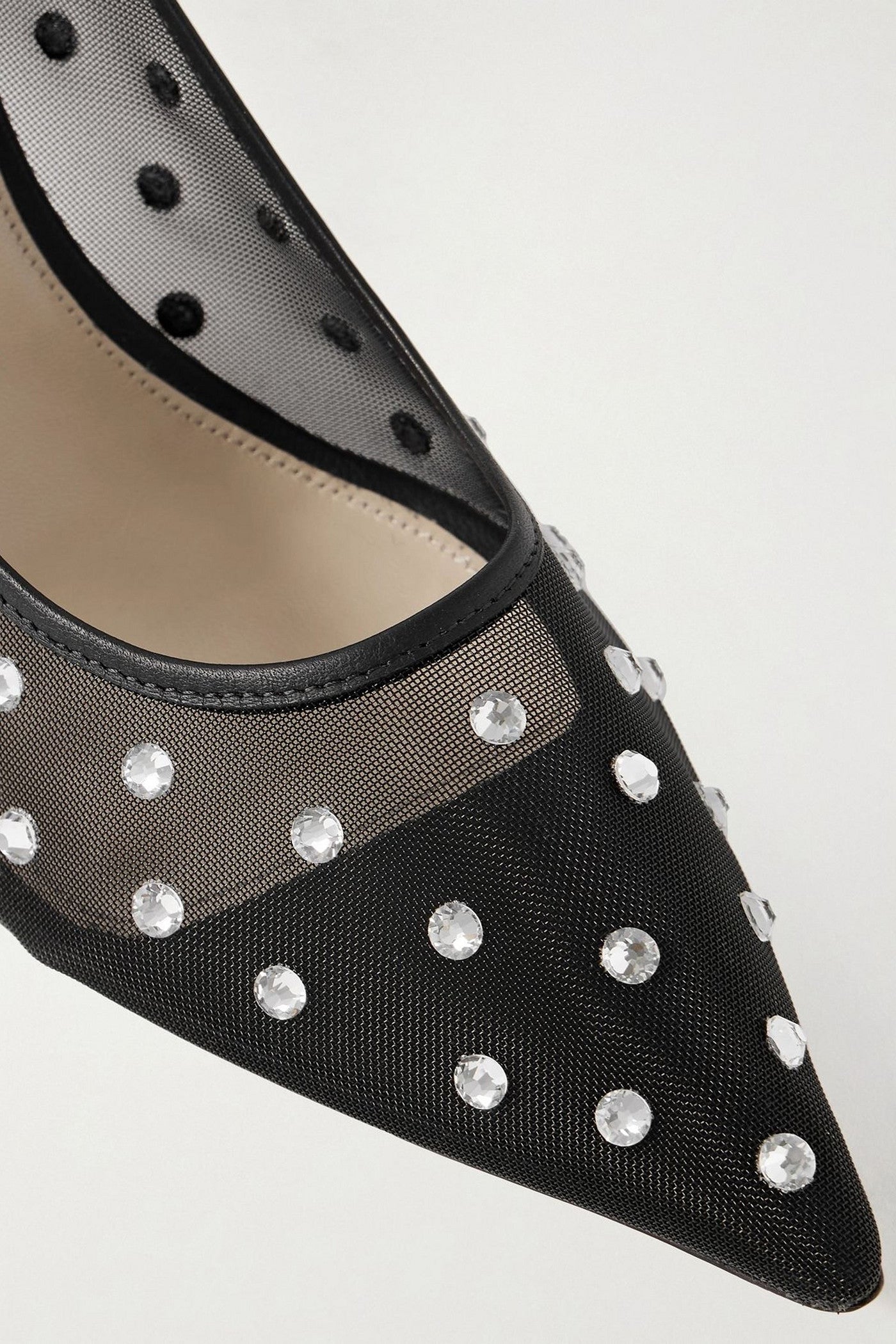 Khaite River Iconic Leather-Trimmed Crystal-Embellished Mesh Pumps Black Women's