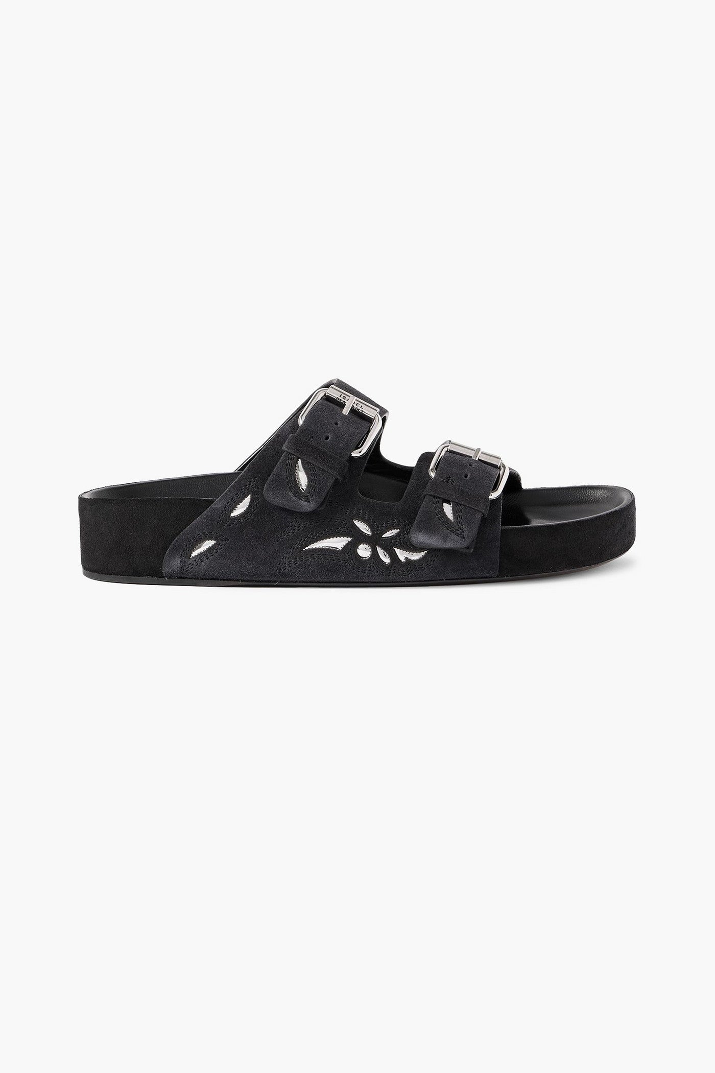 Isabel Marant Lennyo Embroidered Cutout Suede Slides Black Women's