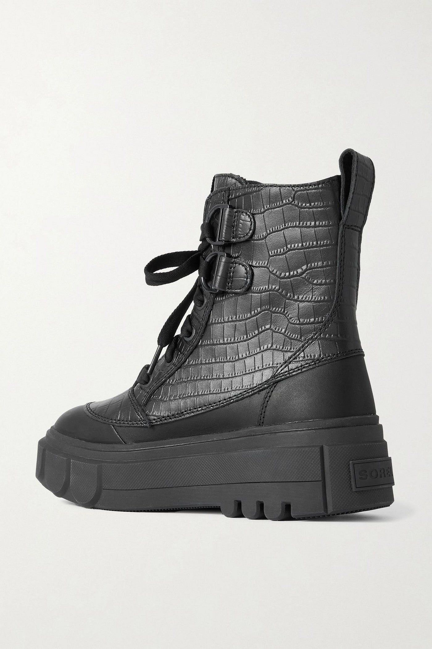 Sorel Caribou Smooth And Croc-Effect Leather Ankle Boots Black Women's