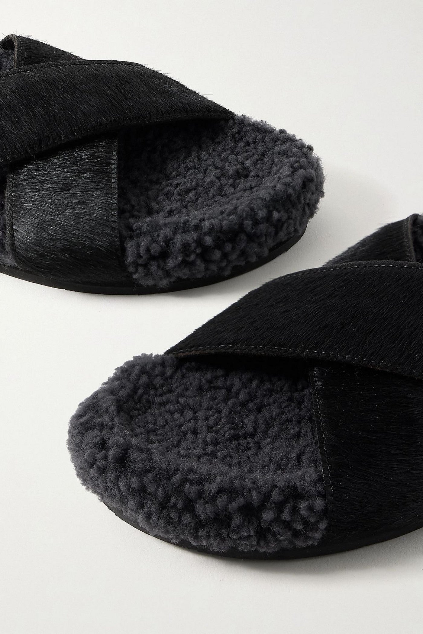 Ancient Greek Sandals Anilio Calf Hair And Shearling Slides Black Women's
