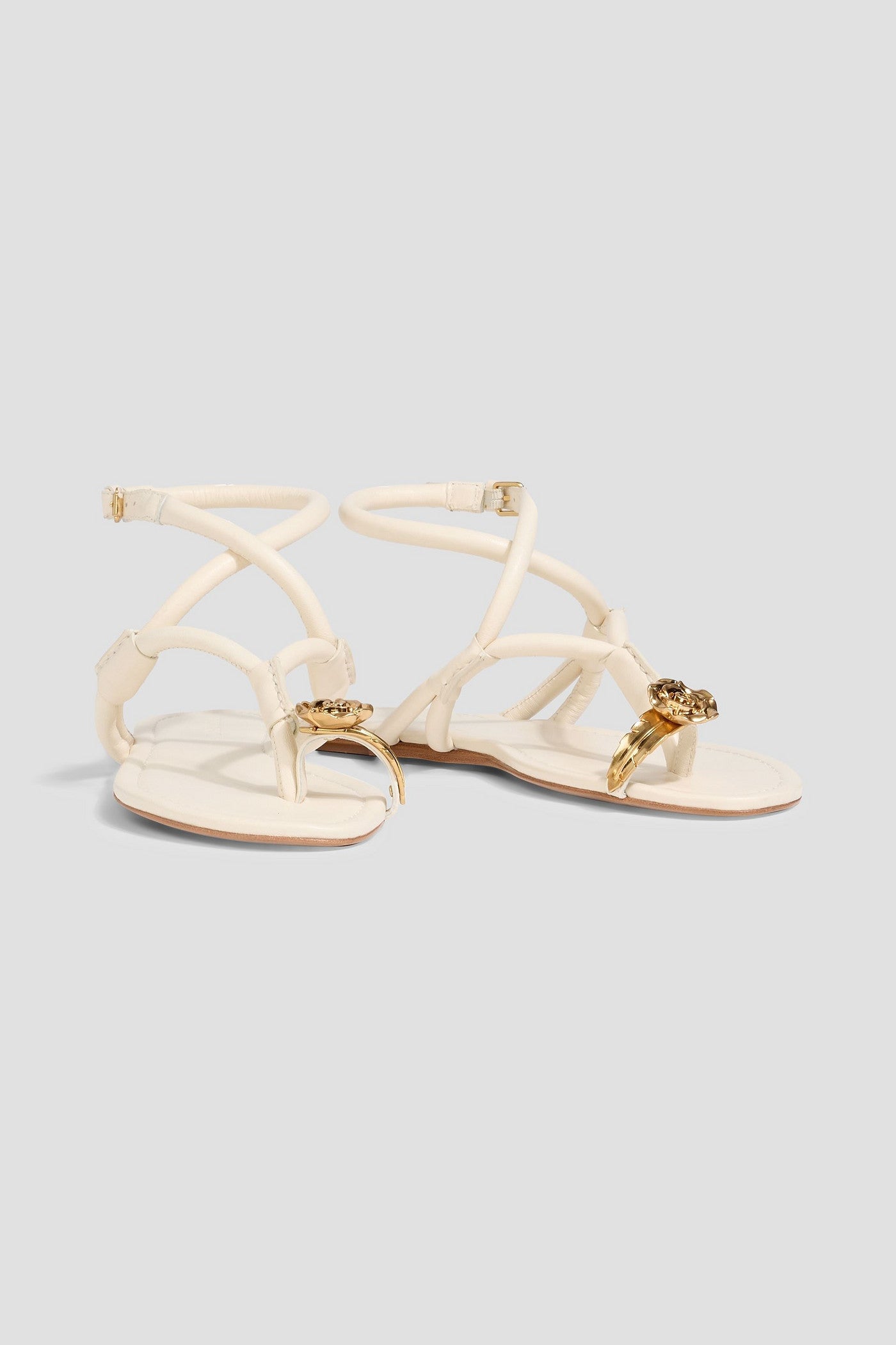 Farm Rio Embellished Leather Sandals Ivory Women's