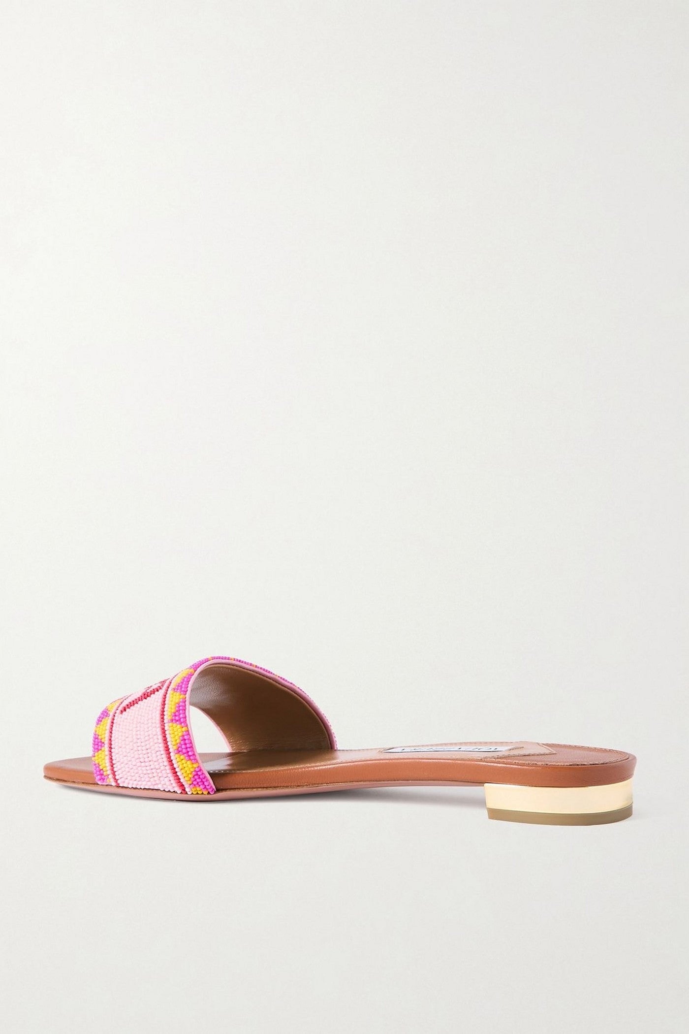Aquazzura Ibiza Beaded Leather Slides Brown Women's