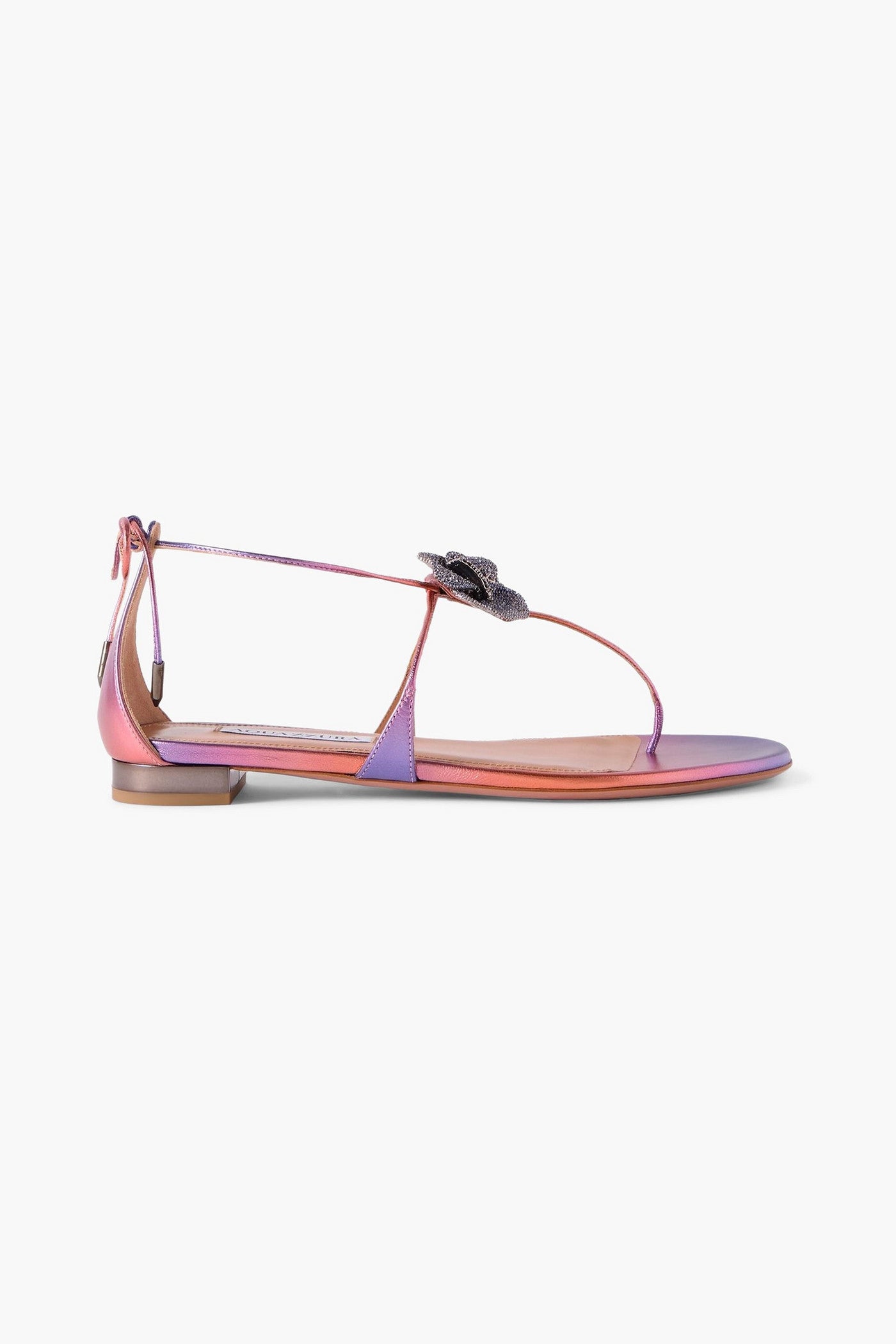 Aquazzura Orchid Crystal-Embellished Metallic Leather Sandals Violet Women's