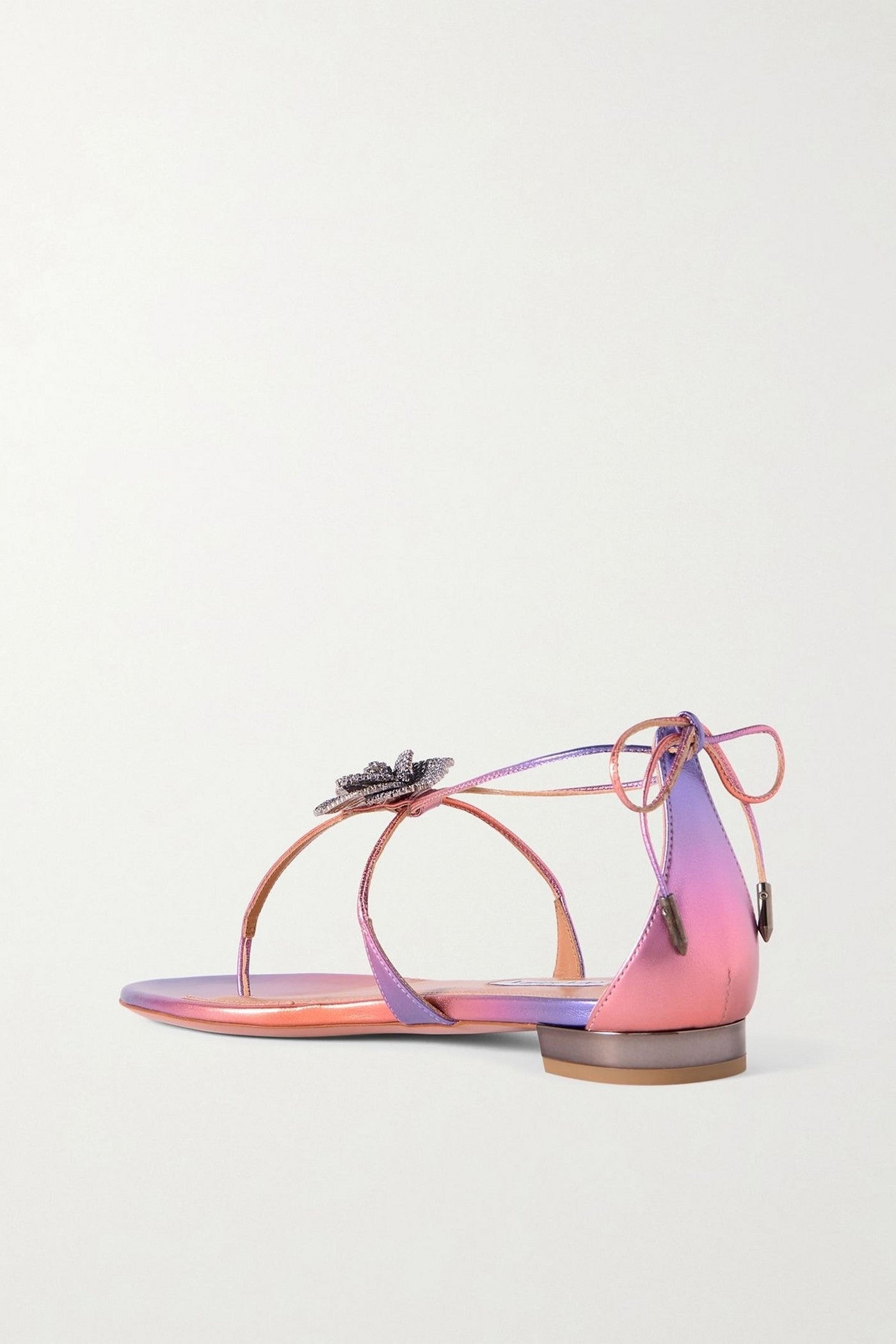 Aquazzura Orchid Crystal-Embellished Metallic Leather Sandals Violet Women's