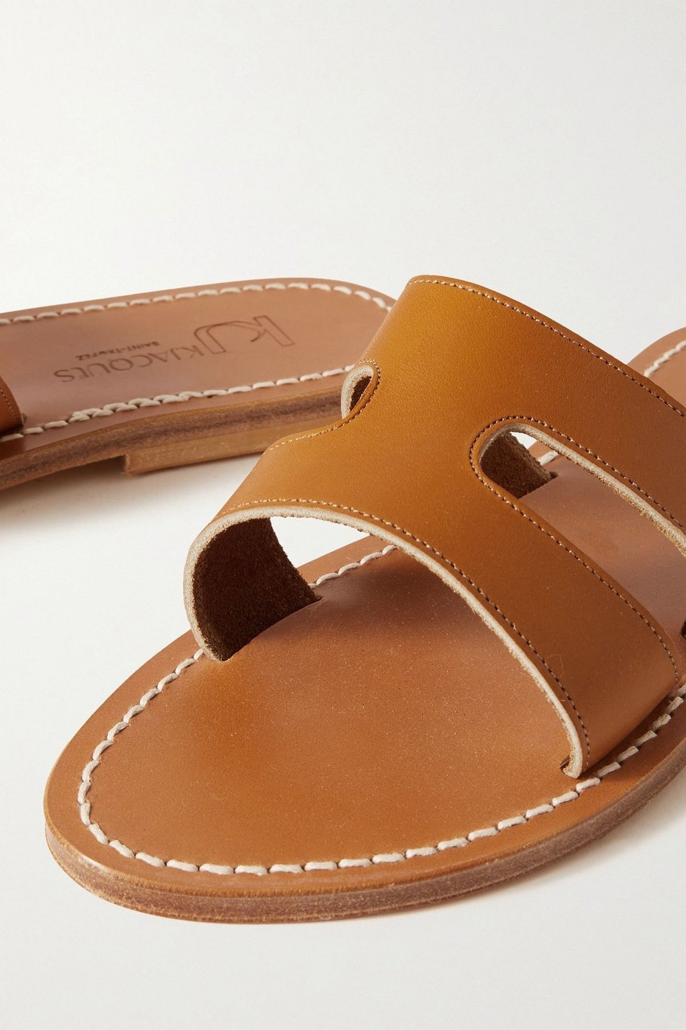 K.Jacques St. Tropez Menandre Cutout Leather Slides Tan Women's
