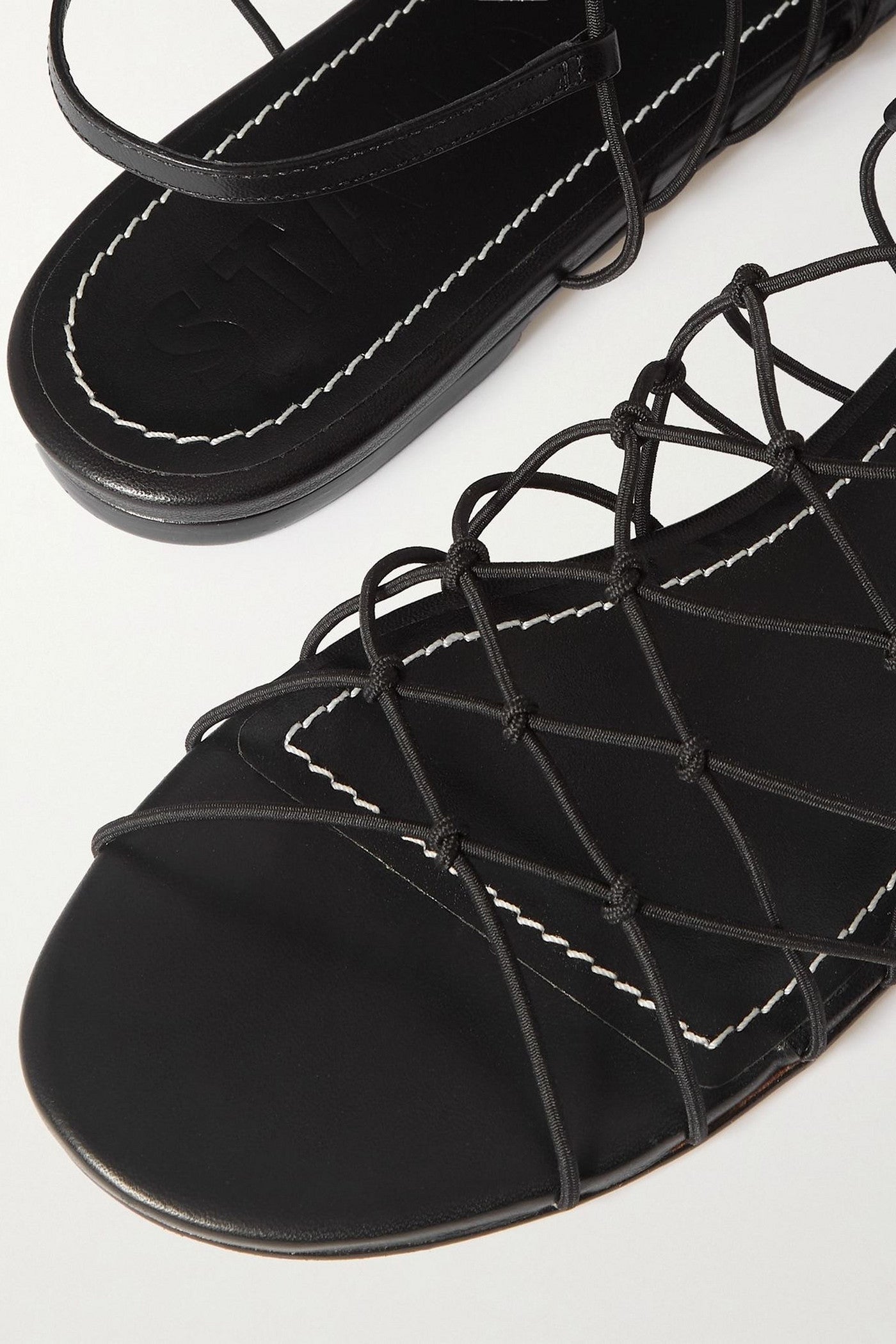 Staud Gio Knotted Elastic And Leather Sandals Black Women's