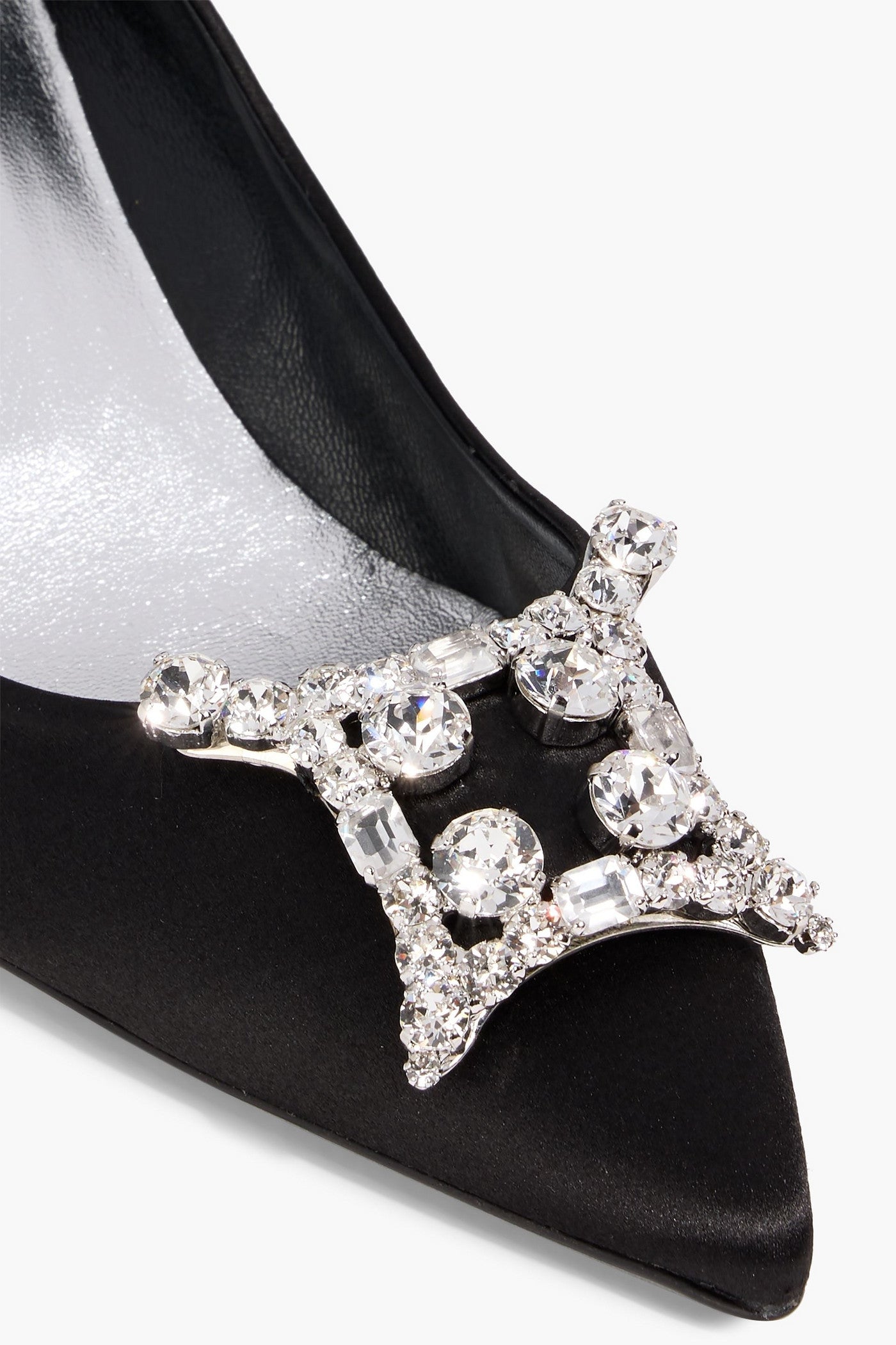 Roger Vivier Decollete King Crystal-Embellished Satin Pumps Black Women's