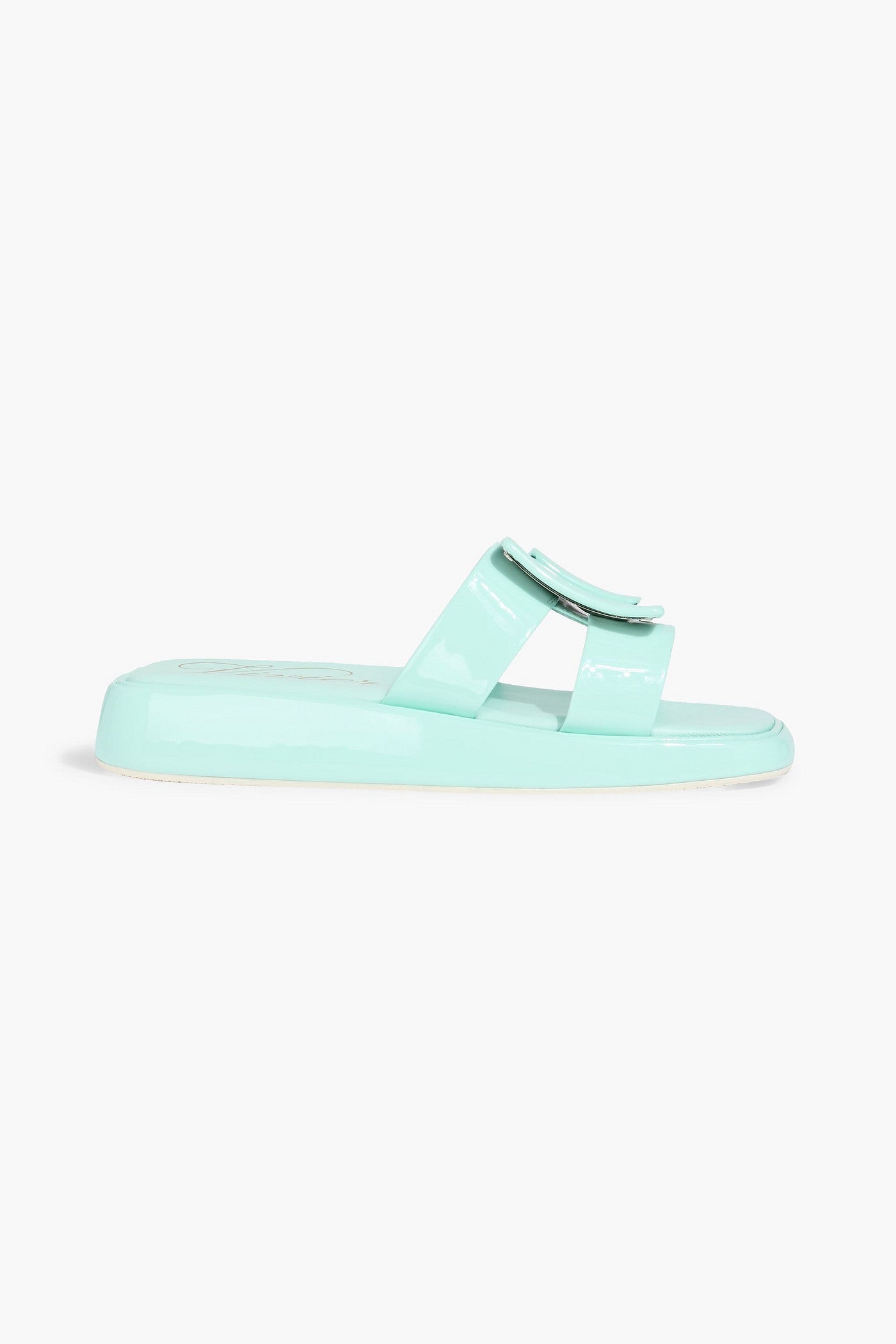 Roger Vivier Buckle-Embellished Patent-Leather Slides Mint Women's