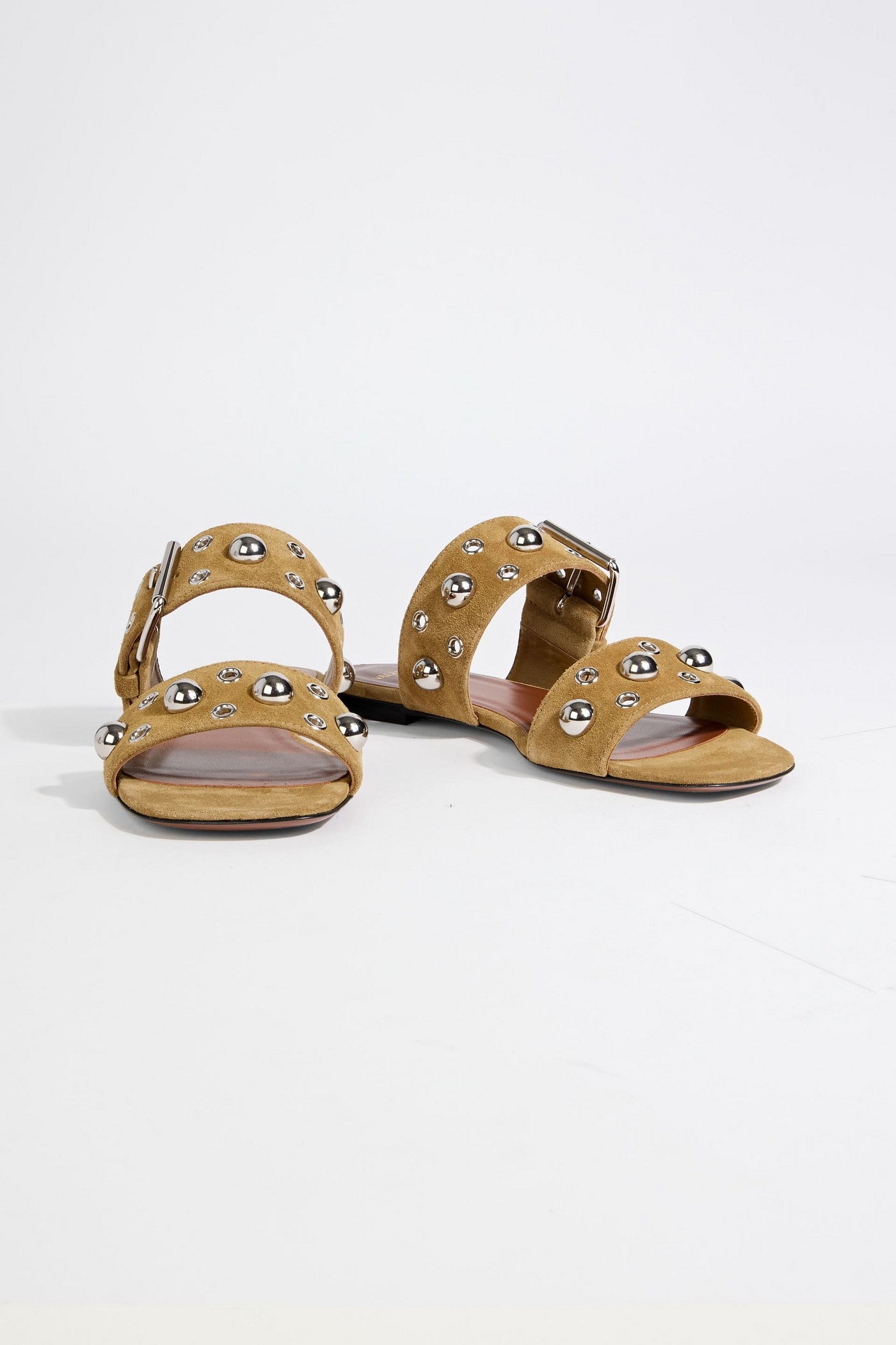Valentino Garavani Nellcte Embellished Suede Slides Sand Women's