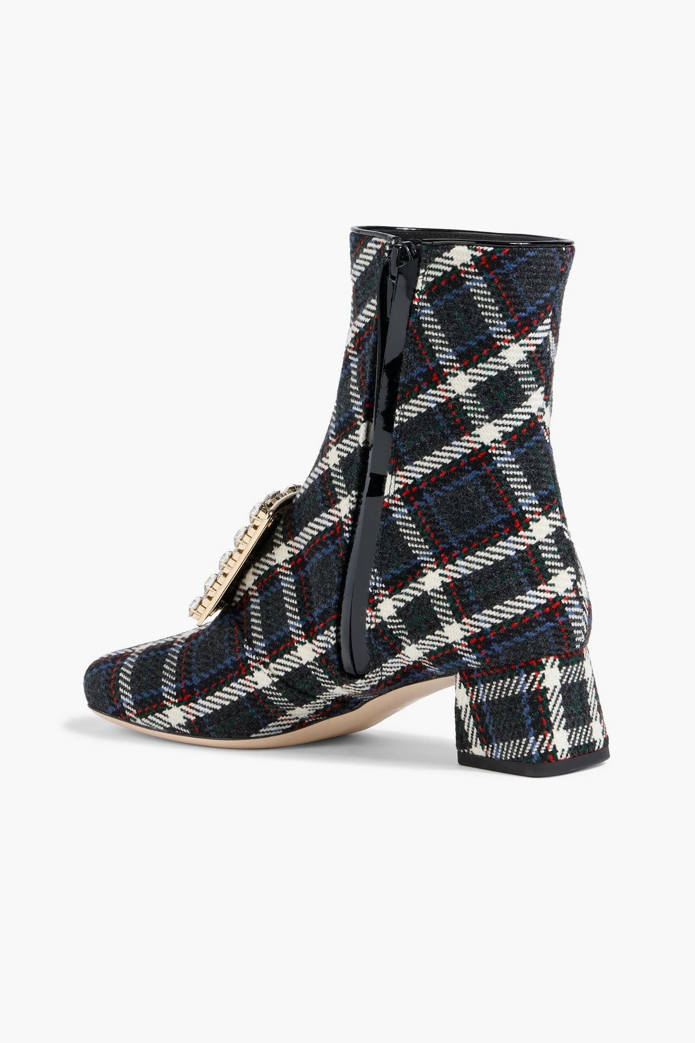 Roger Vivier Trs Vivier Embellished Checked Tweed Ankle Boots Charcoal Women's