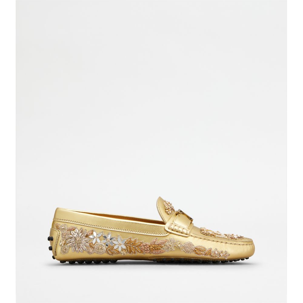 Tods T Timeless Gommino Driving Shoes In Leather Gold Womens