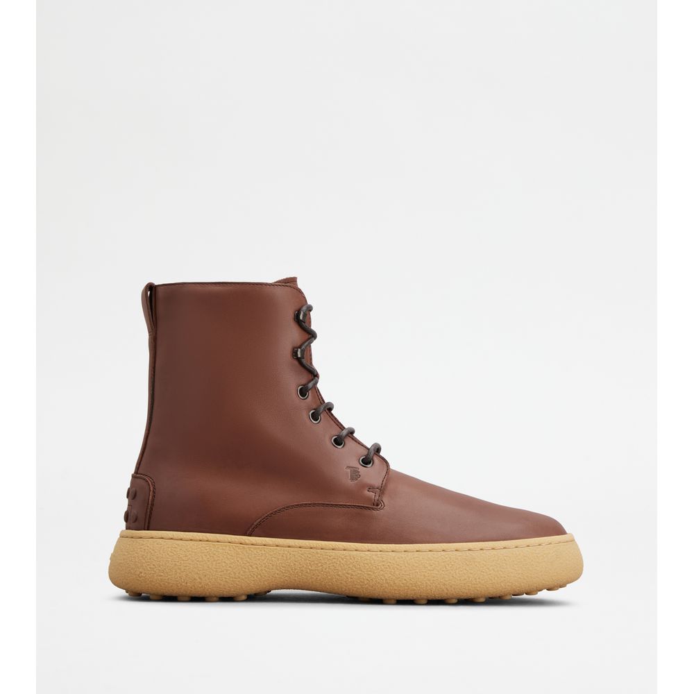 Tods W. G. Lace-Up Ankle Boots In Leather Brown Mens