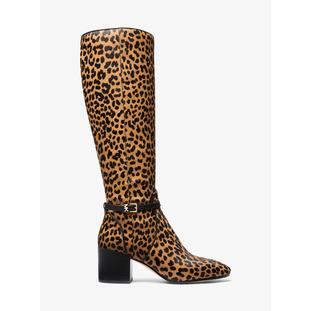 Michael Kors Ella Leopard Print Calf Hair Wide Calf Block Heel Boot
