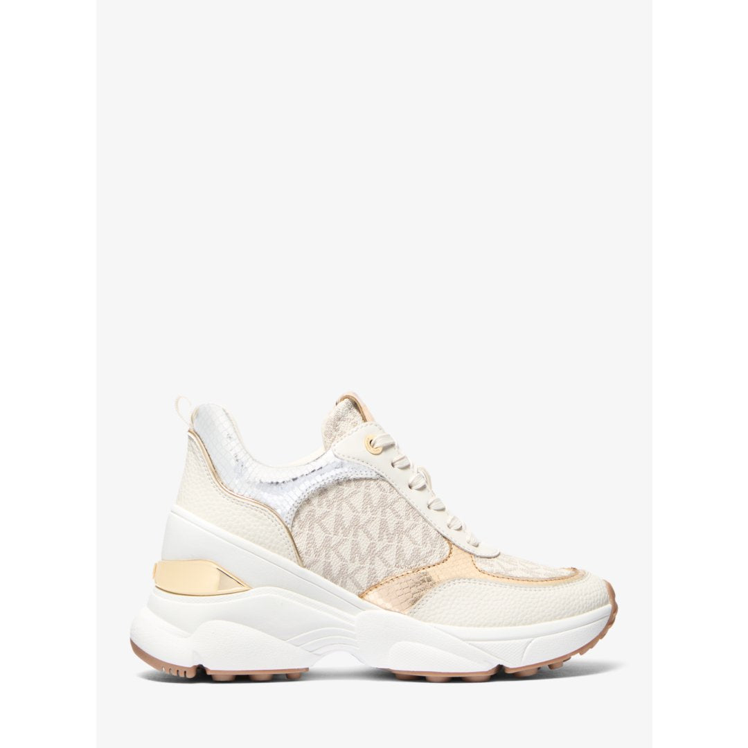 Michael Kors Katrina Signature Logo and Metallic Lizard Embossed Trainer