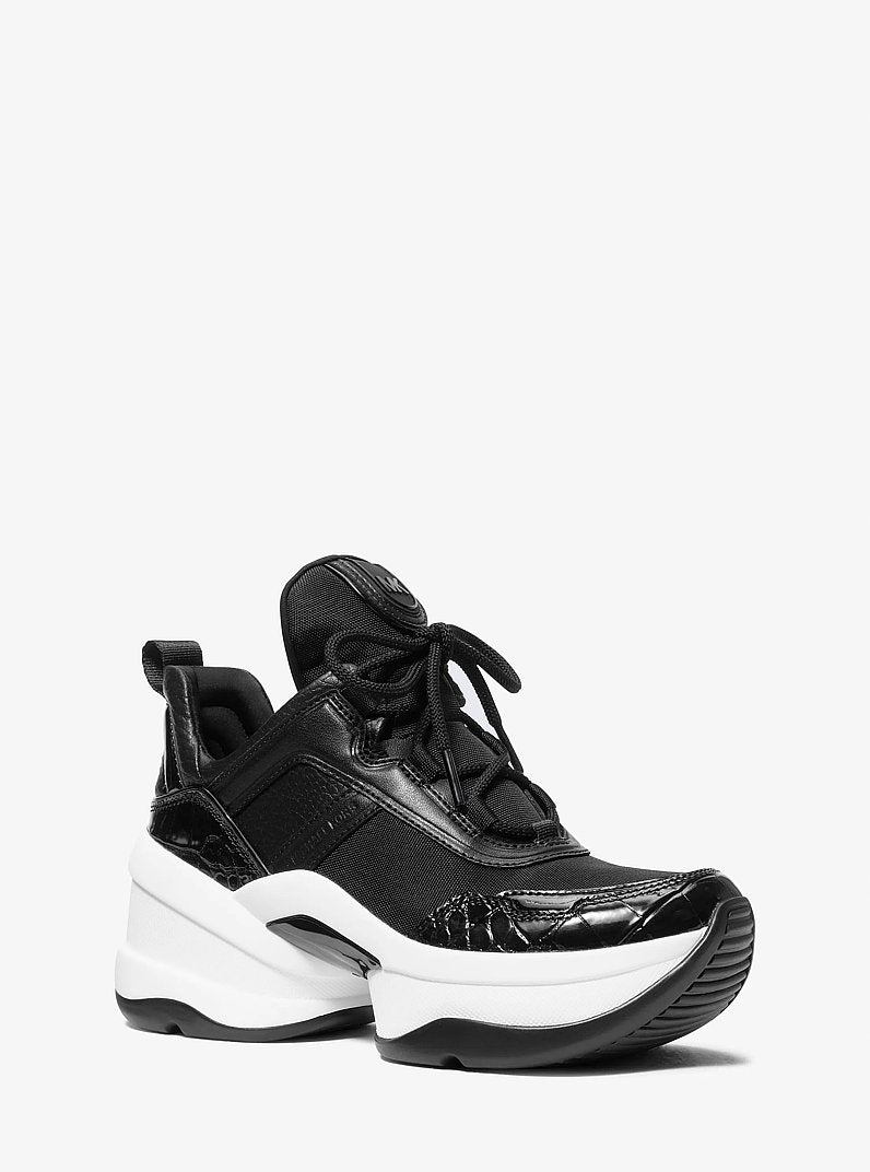 Michael Kors Olympia Mixed-Media Trainer BLACK