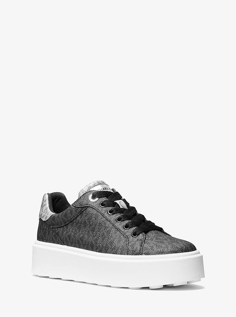 Michael Kors Romey Metallic Two-Tone Signature Logo Platform Sneaker BLACK