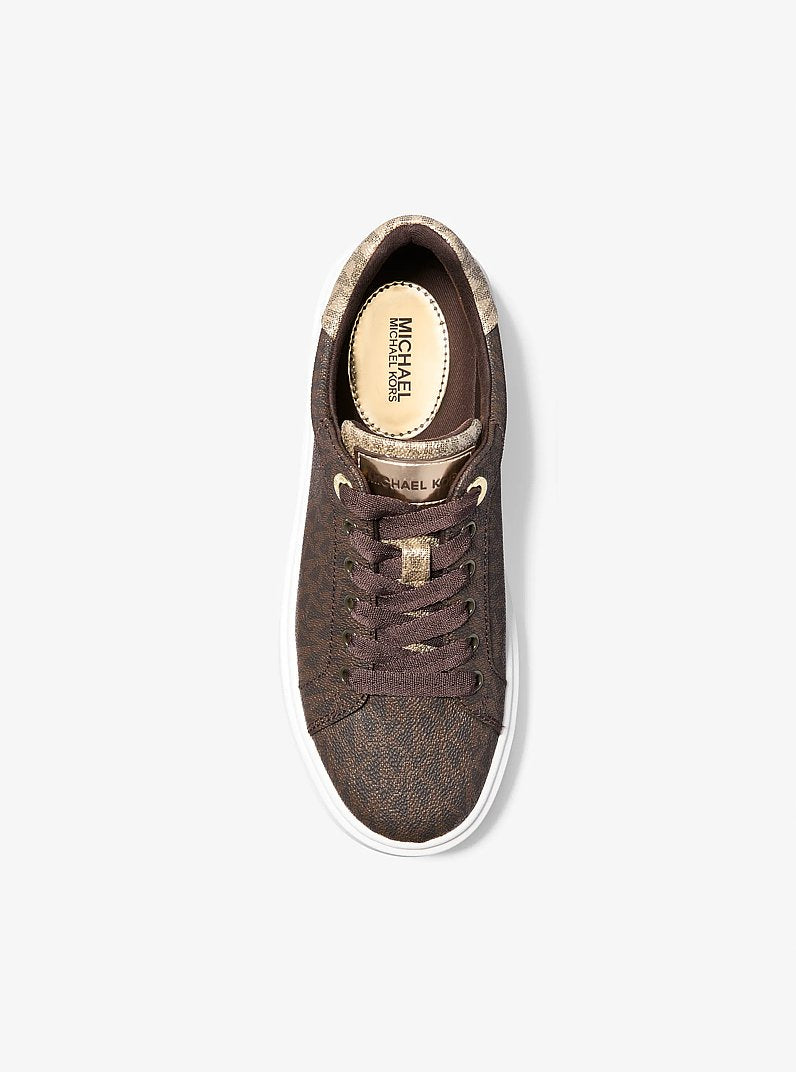 Michael Kors Romey Metallic Two-Tone Signature Logo Platform Sneaker BROWN