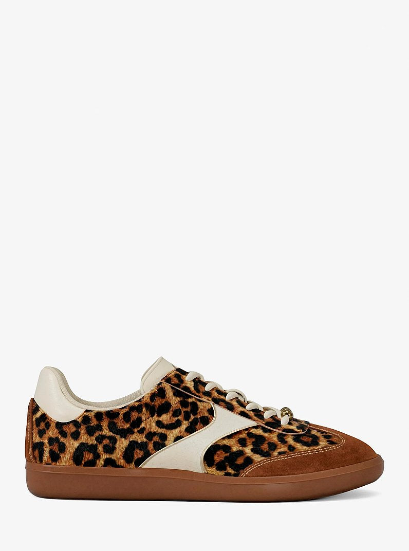 Michael Kors Benny Leopard Print Calf Hair Sneaker DK CAMEL MLT