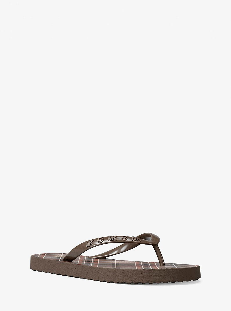Michael Kors Plaid Print Flip Flop MUSHROOM