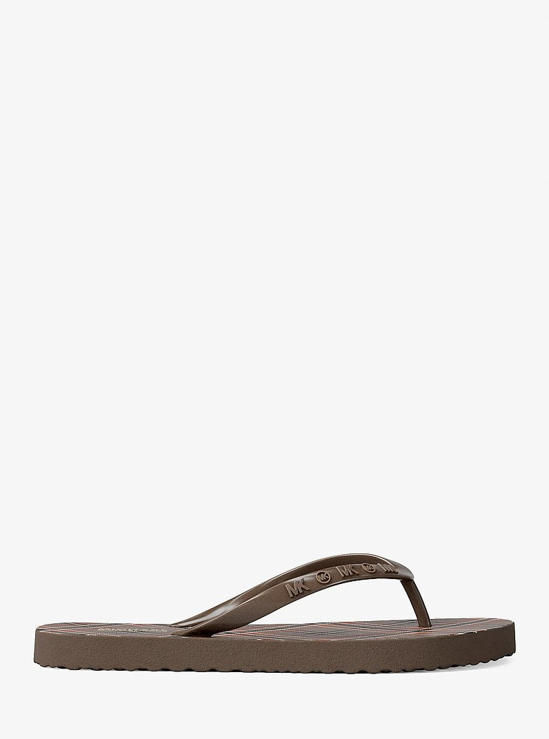 Michael Kors Plaid Print Flip Flop MUSHROOM