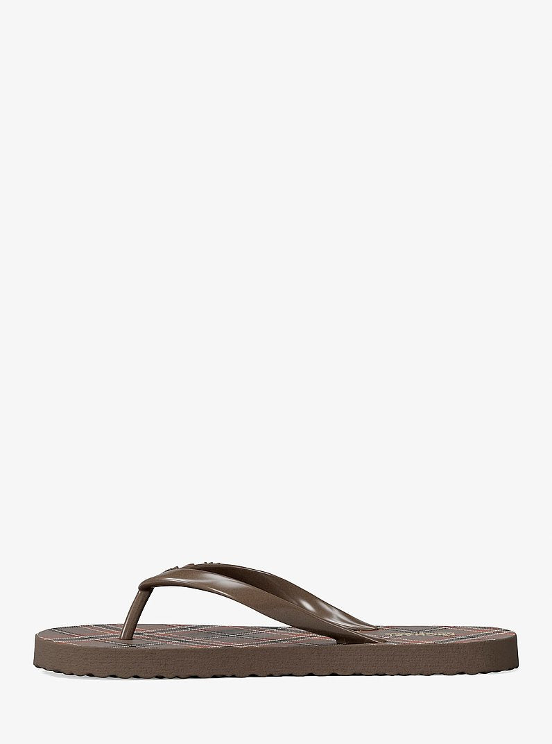 Michael Kors Plaid Print Flip Flop MUSHROOM