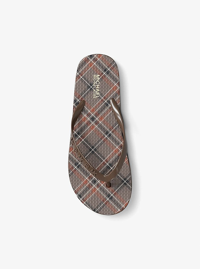 Michael Kors Plaid Print Flip Flop MUSHROOM