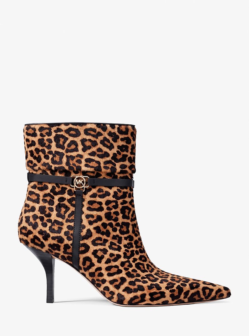Michael Kors Nalia Leopard Print Calf Hair Boot DK CAMEL MLT