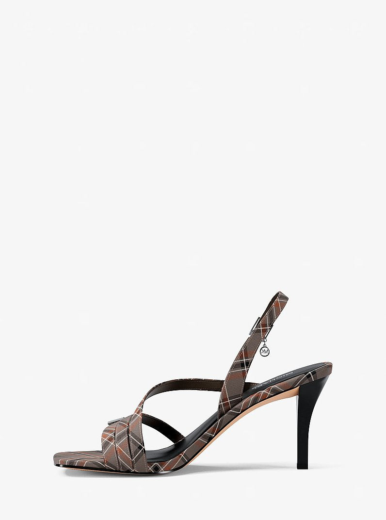 Michael Kors Yvette Plaid Print Sandal MUSHROOM MLTI