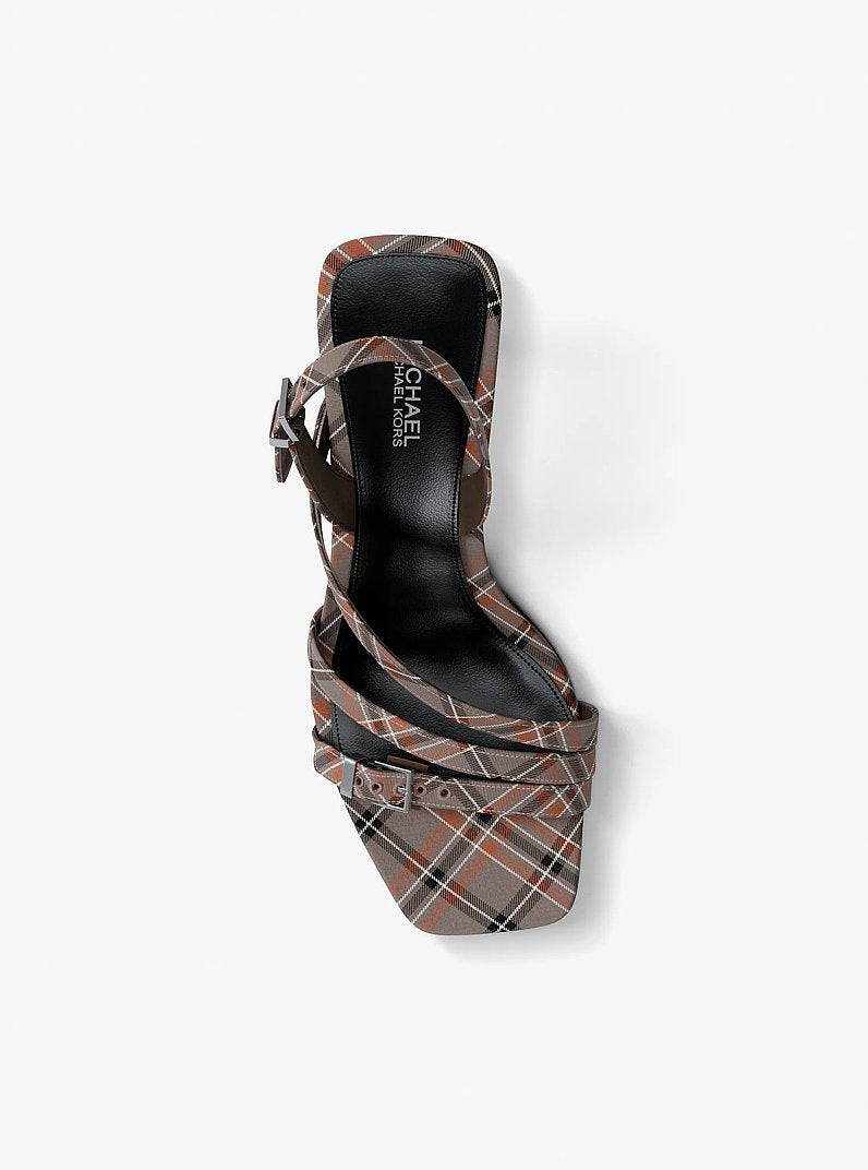 Michael Kors Yvette Plaid Print Sandal MUSHROOM MLTI