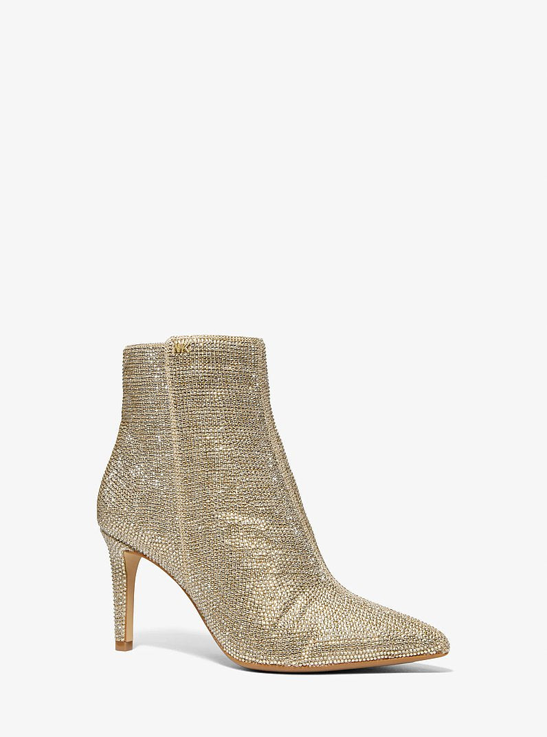 Michael Kors Dorothy Embellished Glitter Chain-Mesh Ankle Boot PALE GOLD