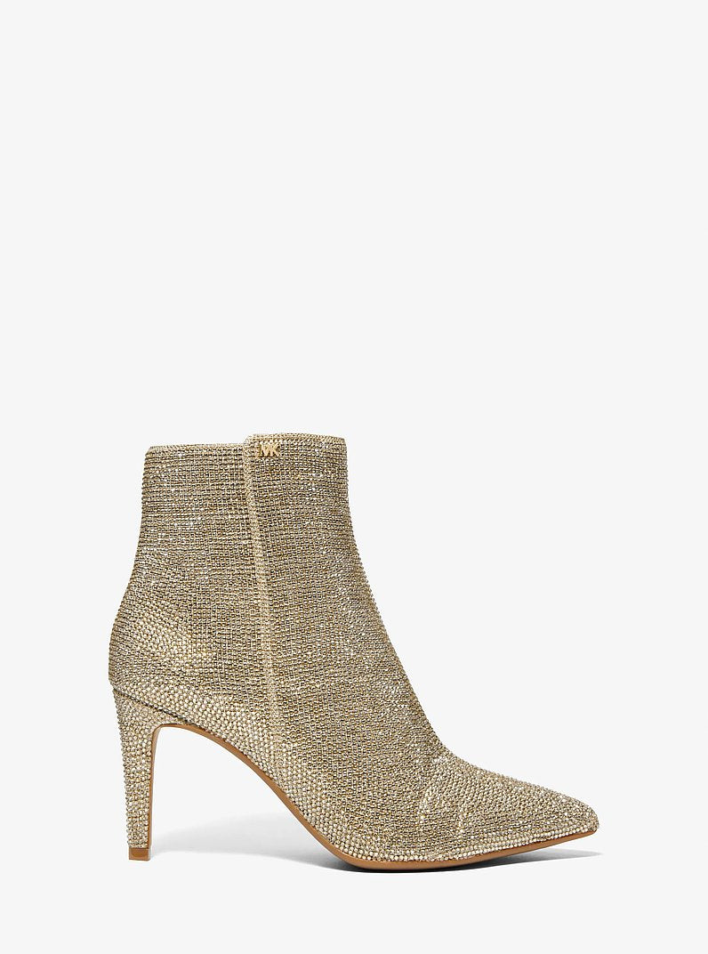 Michael Kors Dorothy Embellished Glitter Chain-Mesh Ankle Boot PALE GOLD