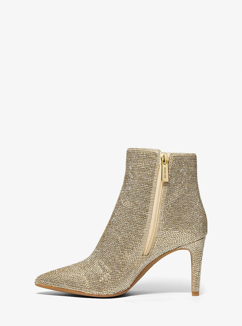 Michael Kors Dorothy Embellished Glitter Chain-Mesh Ankle Boot PALE GOLD