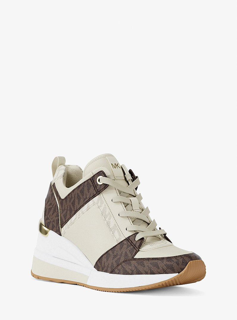 Michael Kors Georgie Signature Logo Wedge Trainer BROWN MULTI
