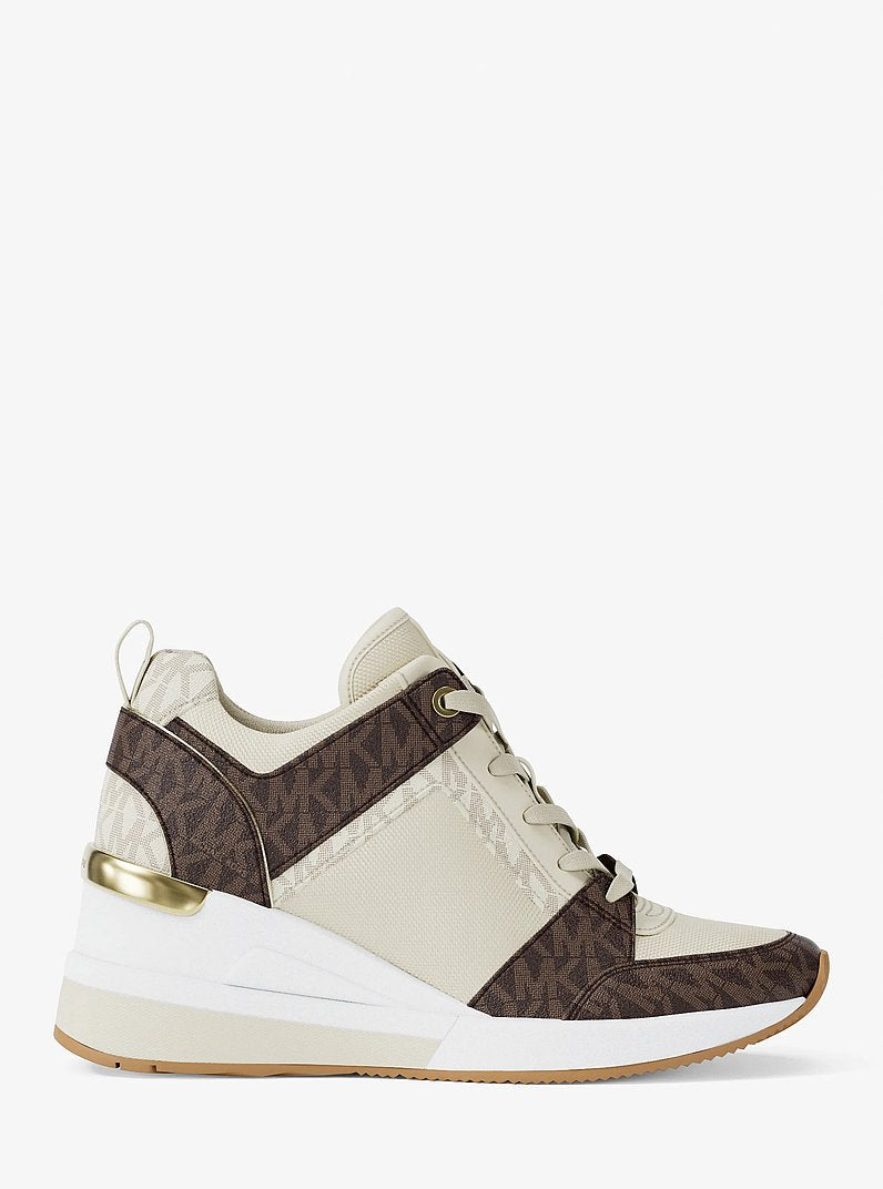 Michael Kors Georgie Signature Logo Wedge Trainer BROWN MULTI
