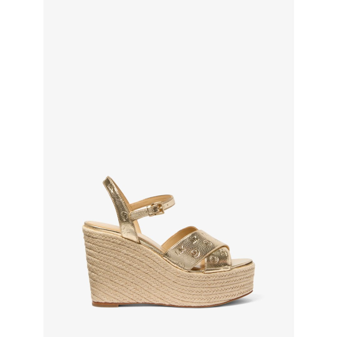 Michael Kors Luciana Metallic Logo Debossed Wedge Sandal