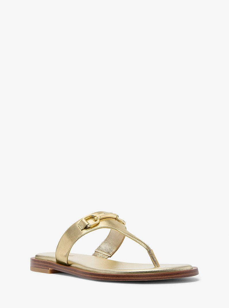 Michael Kors Carson Crackled Metallic Leather Sandal PALE GOLD