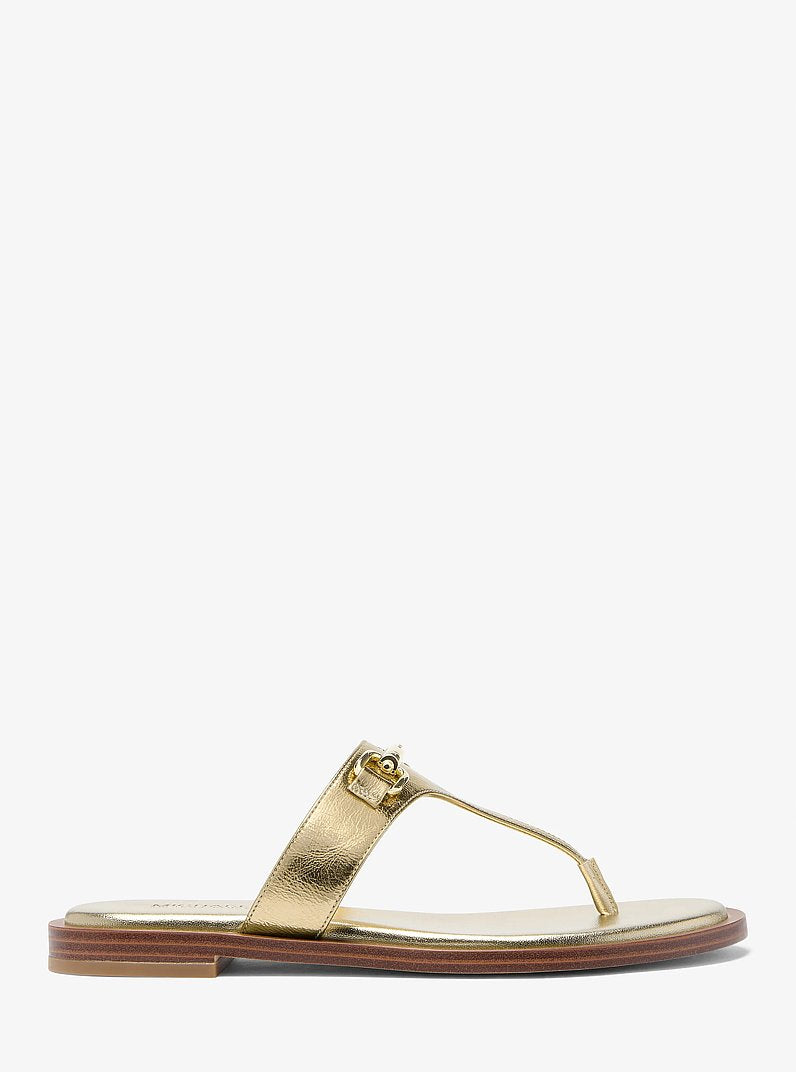 Michael Kors Carson Crackled Metallic Leather Sandal PALE GOLD