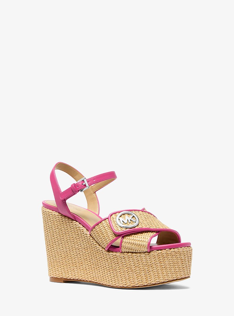 Michael Kors Hannah Straw Wedge Sandal DRAGONFRUIT