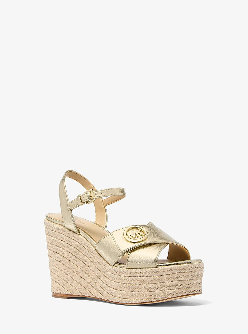 Michael Kors Hannah Metallic Nylon Blend Wedge Sandal PALE GOLD