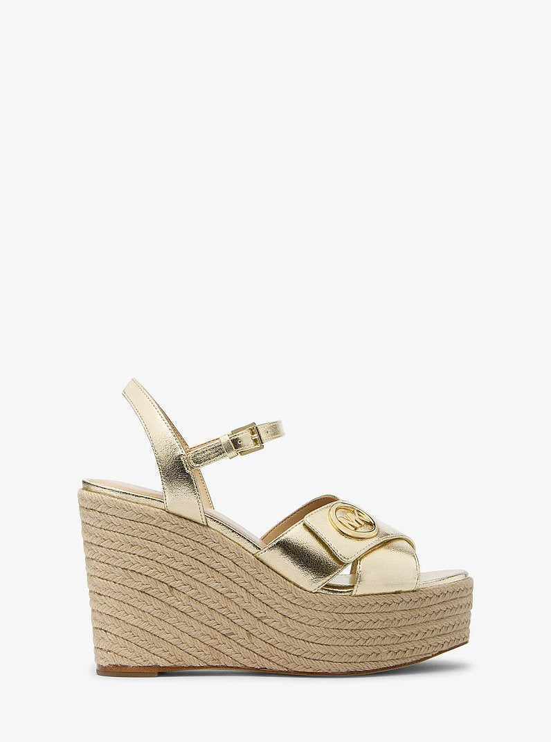 Michael Kors Hannah Metallic Nylon Blend Wedge Sandal PALE GOLD