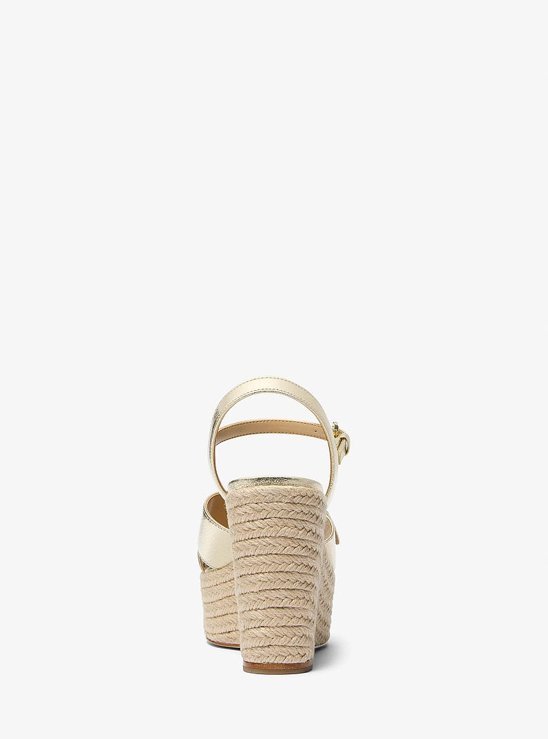 Michael Kors Hannah Metallic Nylon Blend Wedge Sandal PALE GOLD